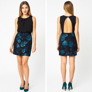 ASOS Sequin Floral Mini Dress – Black & Teal Blue | Size 6